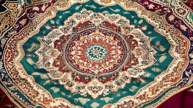 Quilt composed of beautifully arranged vintage silk scarves, showcasing intricate patterns and vibrant colors in textile art.