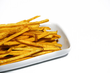 Sweet potato sticks on white background