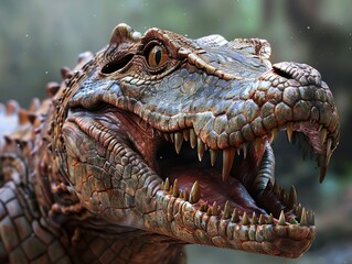 Fototapeta premium Close-Up of a Crocodile's Jaw with Sharp Teeth