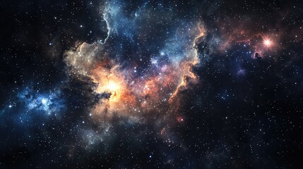 Vibrant cosmic nebula in deep space, showcasing brilliant colors and shimmering stars. Perfect for science and astronomy themes.