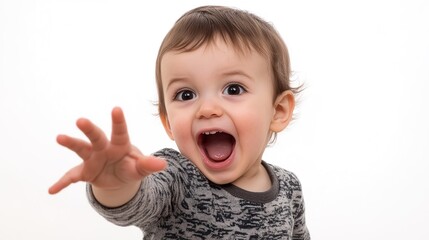 Toddler Demanding Something on a Clean White Background: This Image Captures the Expressive Emotions of a Young Child, Showcasing Their Determination and Innocence. 