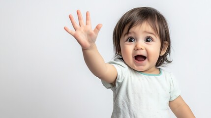 Toddler Demanding Something on a Clean White Background: This Image Captures the Expressive Emotions of a Young Child, Showcasing Their Determination and Innocence. 