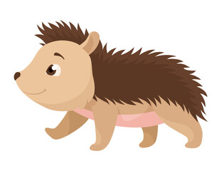 Lovely hedgehog. Cute funny wild forest animal. Prickly cartoon character. Vector isolated illustration