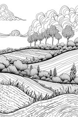 Fototapeta premium Coloring book illustration of a harvested field landscape