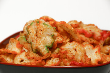 Kerupuk seblak kering Bandung, Traditional Spicy Cracker with star shape from West Java, Indonesia Background