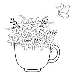 Floral Cup with Butterfly Its a Whimsical and Charming Artistic Illustration of Natures Beauty