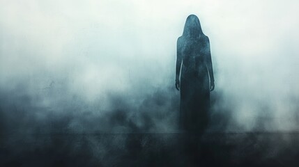 Ghostly Figure in Shadow on Blank Wall