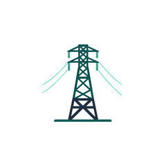 Electric power tower icon with green lines. png, transparent background.