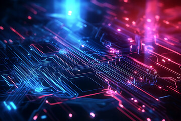 Obraz premium Abstract Glowing Circuit Board with Neon Lights