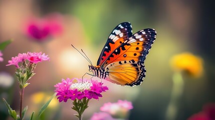 Obraz premium Vibrant Butterfly Displaying a Stunning Array of Colors: This Close-Up Capture Highlights the Intricate Patterns on Its Wings, Showcasing Nature's Beauty and Diversity. 