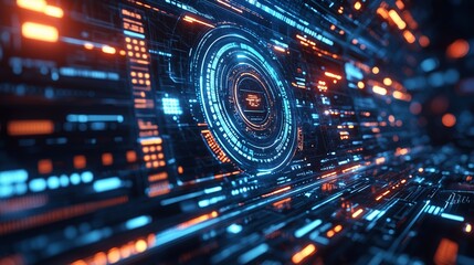 Fototapeta premium Abstract Digital Interface with Blue and Orange Lights