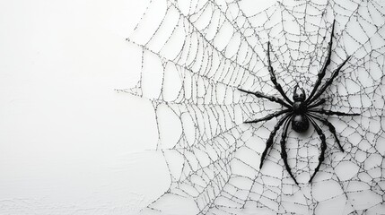 Minimalist Black Spider Web on Empty Background