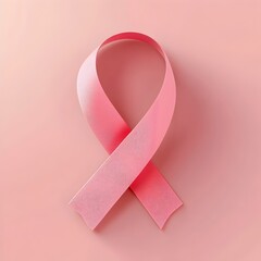 Visually striking pink ribbon with the phrase  Breast Cancer Awareness  prominently displayed featuring a simple and understated contemporary graphic design style with a flat color palette