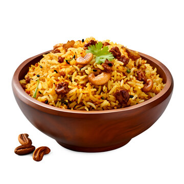 Pulihora rice dish on bowl isolated on transparent background 