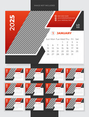 vector Monthly calendar template 2025 year for your company, minimal & clean modern gradient style annual planner on 2025, Every week start on sunday.