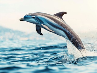 Dolphin Jumping Out of Water in Clear Blue Ocean