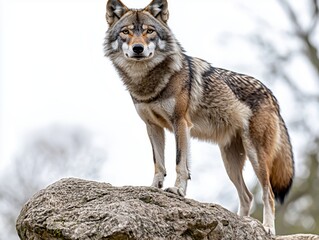 Wolf Standing Proudly on a Rock in Sharp Focus