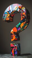 Colorful Abstract Question Mark Sculpture with Geometric Shapes and Collage Patterns in Modern Art Style