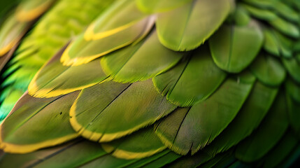 close up of green feathers.