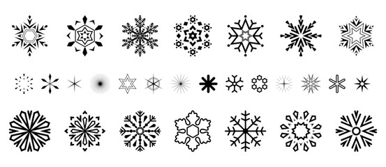 Snowflakes icon collection. Graphic modern black and white ornament.