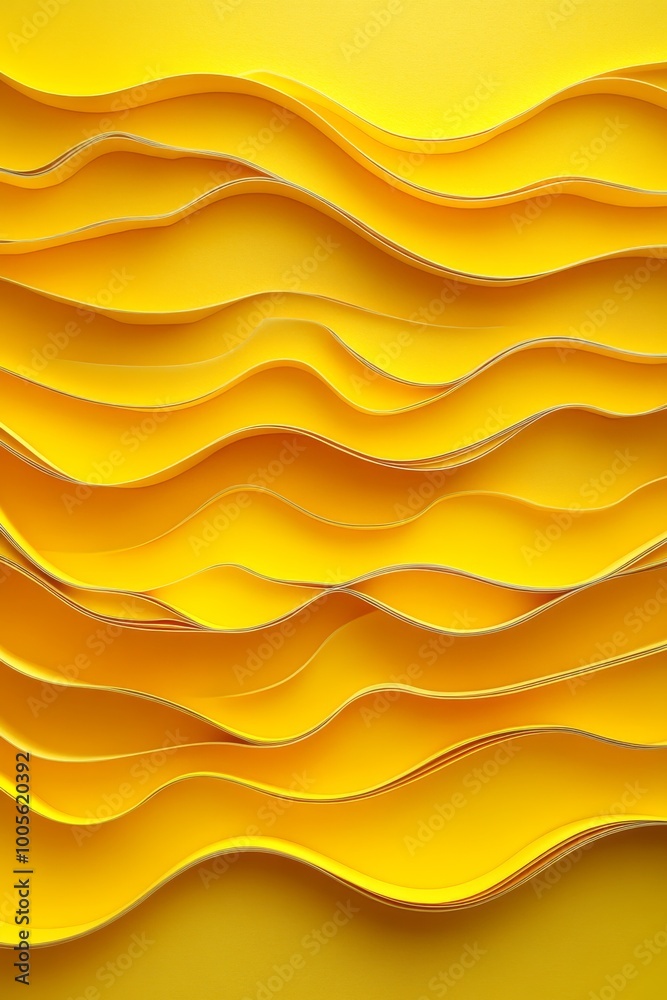 Poster a vibrant arrangement of yellow paper strips forms wavy patterns that create a visually striking and