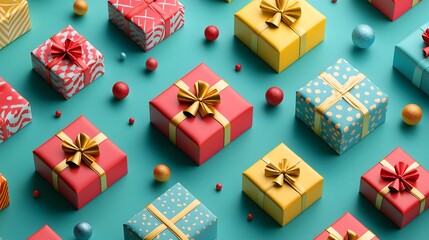 Realistic Detailed 3d Gift Boxes Seamless Pattern Background. Vector. 