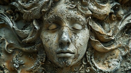 Weathered Stone Sculpture of a Face