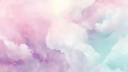 Fototapeta premium Soft pastel gradient background with organic whimsical cloud like shapes in delicate shades of pink lavender and mint Ethereal impressionistic textures create a serene calming atmosphere