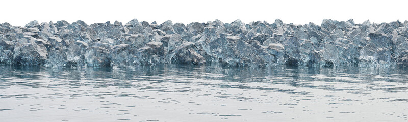 Ice rock on the lake in winter with isolated on transparent background. png file, 3d rendering illustration, clip art and cut out