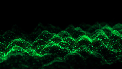 Music color wave of particles and lines. Big data visualization. Abstract blue background with a dynamic wave. 3d rendering.