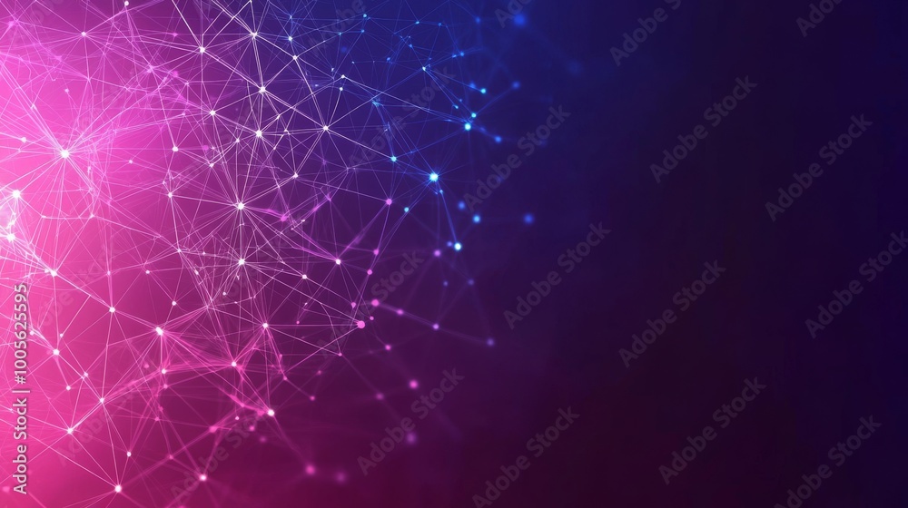 Poster a vibrant display of interconnected nodes and lines creates a dynamic digital network against a dark