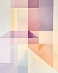 Obraz premium Minimalist pastel abstract with gentle geometric shapes and layered pastel gradients creating a contemporary and serene composition with a Bauhaus inspired studio setting