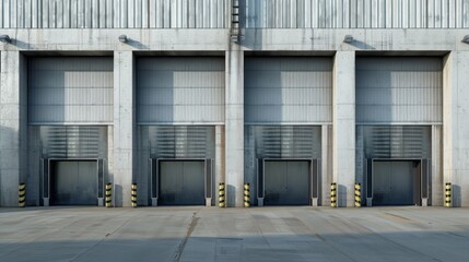 Fototapeta premium A row of four large metal doors are open, with a yellow
