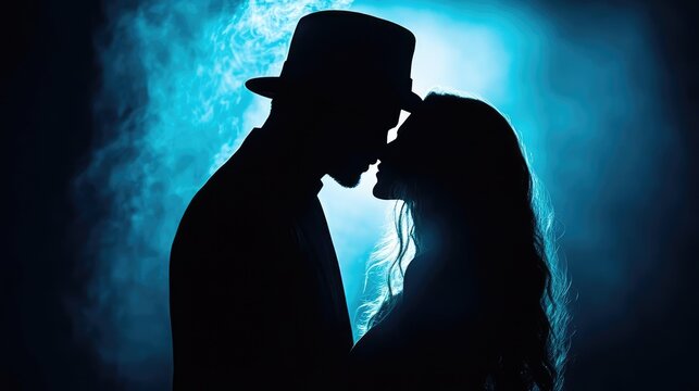 A shadowy figure hiding in the unseen, preparing a doublecross as two lovers succumb to lust, tension building in a dark, forbidden fantasy scene