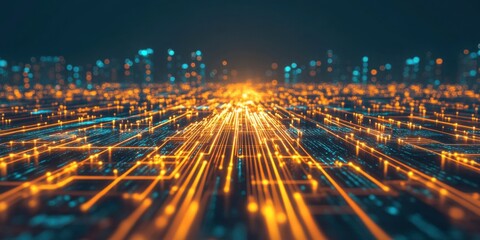 abstract technology background with glowing lines and dots