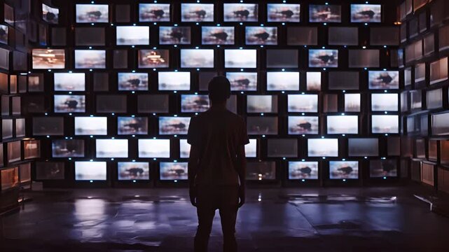 Abstract video background with digital shapes, futuristic elements and patterns. Concept of future technologies and artificial intelligence.