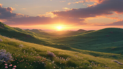 Golden Hour Over Rolling Hills