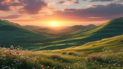 Golden Hour Over Rolling Hills