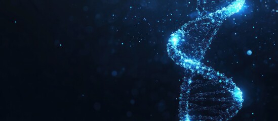 Obraz premium Glowing Blue DNA Helix on a Dark Background