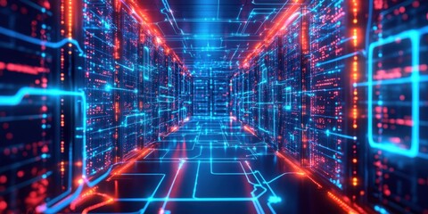 a hallway with many colorful lines and lights