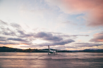 Airplane is Positioned on the Runway, Awaiting Take off