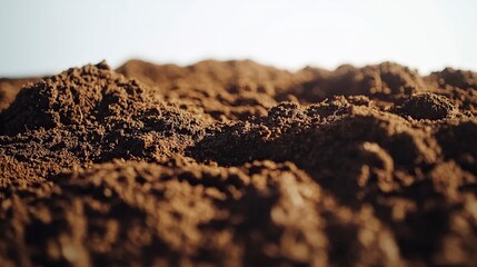 Close Up Of Moist Brown Fresh Soil on a White Background .generative ai