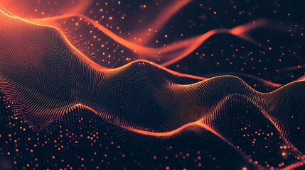 Abstract background with glowing orange waves and particles.