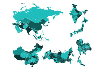 Map of Asia.India, Japan, Thailand, China, Russia.