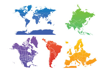 World map, Asia, North America, South America, Europe.
