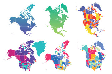 Obraz premium North American continent with contours of countries. Vector drawing, vector 10 eps.