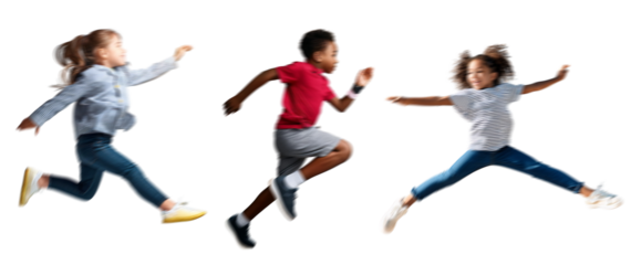 set of Motion blur running kids boy girl silhouettes, isolated on transparent background PNG for photo scenes