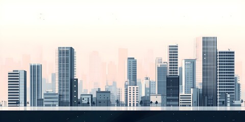 Obraz premium Minimalist architectural cityscape featuring a clean linear arrangement of sleek modern high rise buildings with sharp edges symmetrical design and a muted color palette creating a cinematic