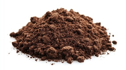 Close Up Of Moist Brown Fresh Soil on a White Background .generative ai