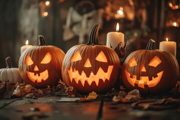Fototapeta premium Halloween pumpkin on the table.